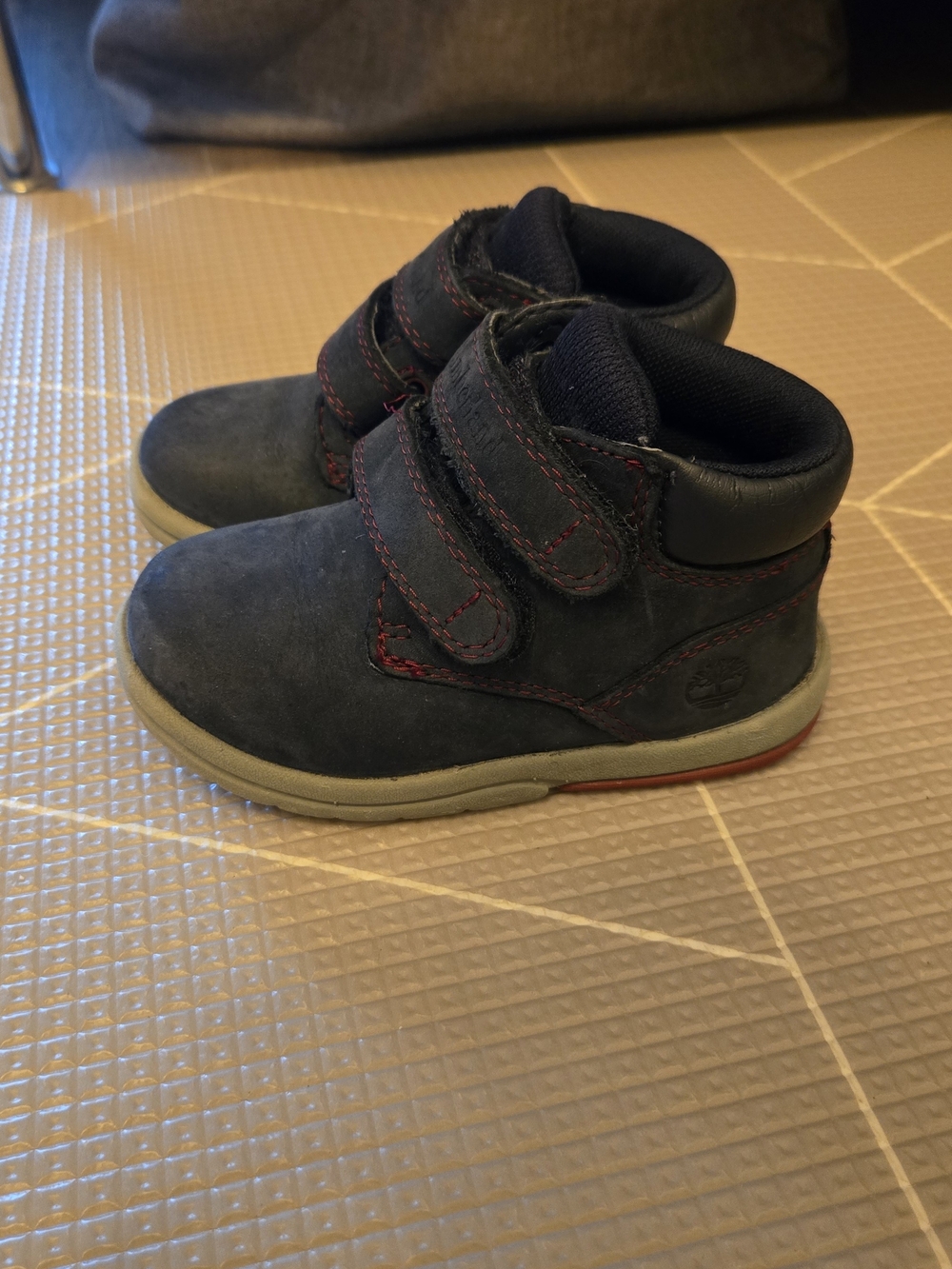 Timberland Navy Blue Toddler Hook-and-Loop Ankle Boots with Red Stitching